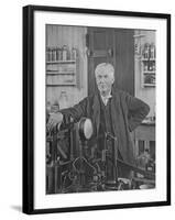 Sepia Print of Inventor Thomas Edison in His Laboratory-null-Framed Premium Photographic Print