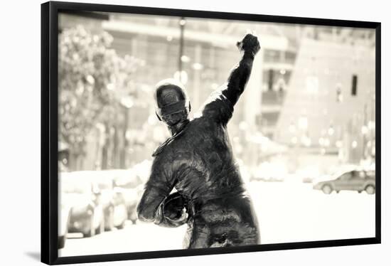 Sepia Statue of Johnny Bench in Cincinnati-null-Framed Poster