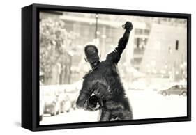 Sepia Statue of Johnny Bench in Cincinnati-null-Framed Stretched Canvas