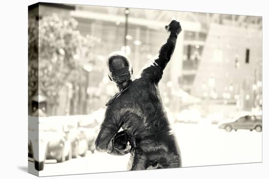 Sepia Statue of Johnny Bench in Cincinnati-null-Stretched Canvas