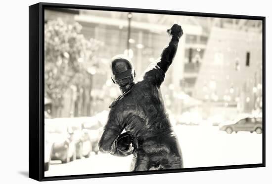 Sepia Statue of Johnny Bench in Cincinnati-null-Framed Stretched Canvas