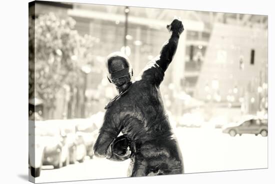 Sepia Statue of Johnny Bench in Cincinnati-null-Stretched Canvas