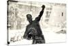 Sepia Statue of Johnny Bench in Cincinnati-null-Stretched Canvas