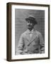 Sepia Tone of Bewhiskered Man of Fashion Sporting Straw Hat, Bow Tie and Houndstooth Check Coat-null-Framed Photographic Print