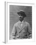 Sepia Tone of Bewhiskered Man of Fashion Sporting Straw Hat, Bow Tie and Houndstooth Check Coat-null-Framed Photographic Print