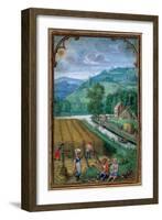 September: Harvesting, Ploughing and Sowing, from a Book of Hours, c.1540-Simon Bening-Framed Giclee Print