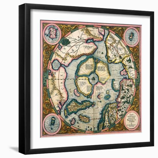 Septentrionalium Terrarum Descriptio, Map of the Arctic, 1595-Gerardus Mercator-Framed Giclee Print