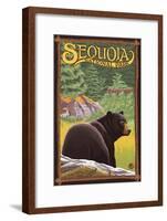 Sequoia Nat'l Park - Bear in Forest - Lp Poster, c.2009-Lantern Press-Framed Art Print