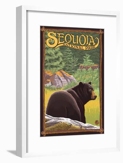 Sequoia Nat'l Park - Bear in Forest - Lp Poster, c.2009-Lantern Press-Framed Art Print