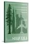 Sequoia National Park - Redwood Relative Sizes-Lantern Press-Stretched Canvas