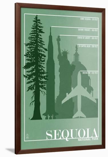 Sequoia National Park - Redwood Relative Sizes-Lantern Press-Framed Art Print