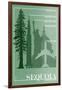 Sequoia National Park - Redwood Relative Sizes-Lantern Press-Framed Art Print