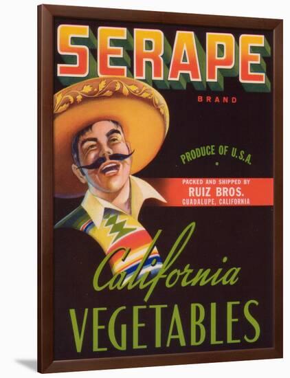 Serape Vegetable Label - Guadalupe, CA-Lantern Press-Framed Art Print