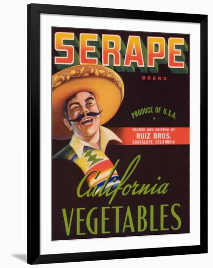 Serape Vegetable Label - Guadalupe, CA-Lantern Press-Framed Art Print