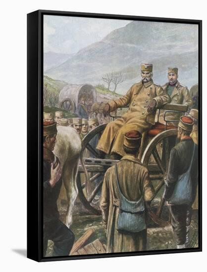 Serbian Army with their King Peter Moving Towards Durazzo-Tancredi Scarpelli-Framed Stretched Canvas