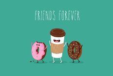 Coffee and Donuts Illustration. Vector Cartoon. Comic Characters.-Serbinka-Art Print