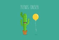 Funny Cactus with Air Balloon. Vector Illustrations. Friends Forever.-Serbinka-Art Print