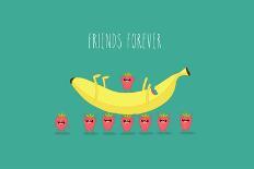 Funny Strawberry with Banana. Comic Character. Use for Card, Poster, Banner, Web Design and Print O-Serbinka-Art Print
