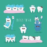 Funny Teeth Set Consisting of Toothpaste and Toothbrush Who are Friends Forever. Vector Illustratio-Serbinka-Art Print