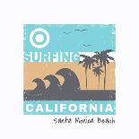 Vector Illustration on the Theme of Surf and Surfing in California, Santa Monica Beach. Grunge Back-Serge Geras-Art Print