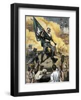 Sergeant Jasper with the South Carolina Flag at the Battle of Fort Moultrie, c.1776-null-Framed Giclee Print