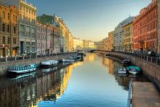 River Channel with Boats in Saint-Petersburg. Spring-Sergei Butorin-Framed Stretched Canvas