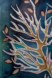 Golden Tree Branches with Leaves, Turquoise, Hot Batik, Background Texture, Handmade on Silk, Abstr-Sergey Kozienko-Laminated Art Print