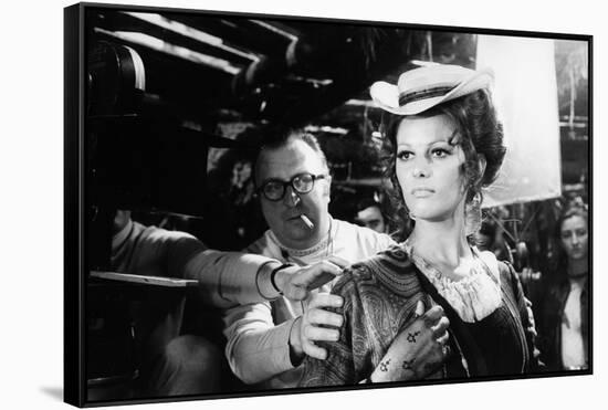 Sergio Leone (1929 - 1989) and Claudia Cardinale during the shooting of Once Upon a Time in the Wes-null-Framed Stretched Canvas