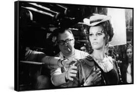 Sergio Leone (1929 - 1989) and Claudia Cardinale during the shooting of Once Upon a Time in the Wes-null-Framed Stretched Canvas