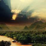 Rays on Sky over Khwae Yai River Which Is in Thailand-Sergiy Serdyuk-Stretched Canvas