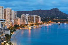 Scenic View of Honolulu City, Diamond Head and Waikiki Beach at Night; Hawaii, USA-SergiyN-Photographic Print
