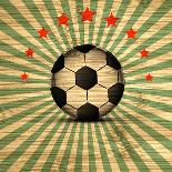 Retro Illustration Football Card in Brazil Flag Colors. Soccer Ball. Vector-Serhii Lohvyniuk-Framed Stretched Canvas