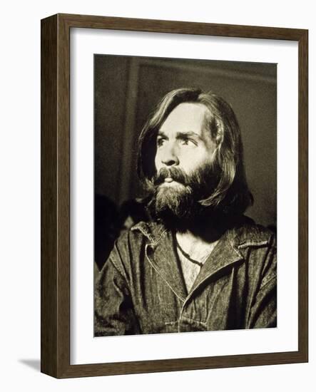 Serial Killer Charles Manson on December 3, 1969 During His Arrest in Sharon Tate Affair-null-Framed Photo