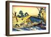 Serie De Cent Poemes De Cent Poetes :  Harumichi No Tsuraki  Charpentiers Au Travail - Estampe De K-Katsushika Hokusai-Framed Giclee Print