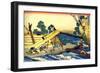 Serie De Cent Poemes De Cent Poetes :  Harumichi No Tsuraki  Charpentiers Au Travail - Estampe De K-Katsushika Hokusai-Framed Giclee Print