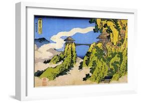 Serie De Vues Remarquable De Ponts De Differentes Provinces : Le Pont Suspendu Du Mont Gyodo, Ashik-Katsushika Hokusai-Framed Giclee Print