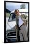 Serie televisee Columbo with Peter Falk (inspecteur Columbo), 1971-93 (devant sa voiture Peugeot 40-null-Framed Photo