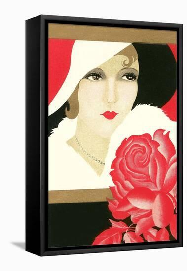Serious Flapper with Rose-null-Framed Stretched Canvas