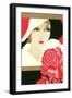 Serious Flapper with Rose-null-Framed Art Print