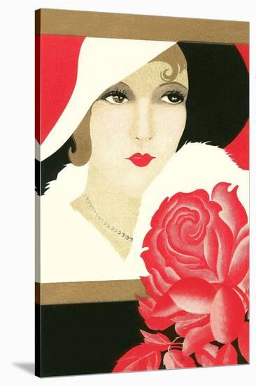 Serious Flapper with Rose-null-Stretched Canvas