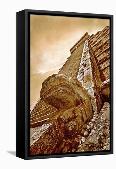 Serpent Head and Long Stairway on Pyramid of Kukulcan-Thom Lang-Framed Stretched Canvas