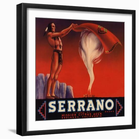 Serrano Brand - Redlands, California - Citrus Crate Label-Lantern Press-Framed Art Print