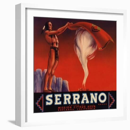 Serrano Brand - Redlands, California - Citrus Crate Label-Lantern Press-Framed Art Print