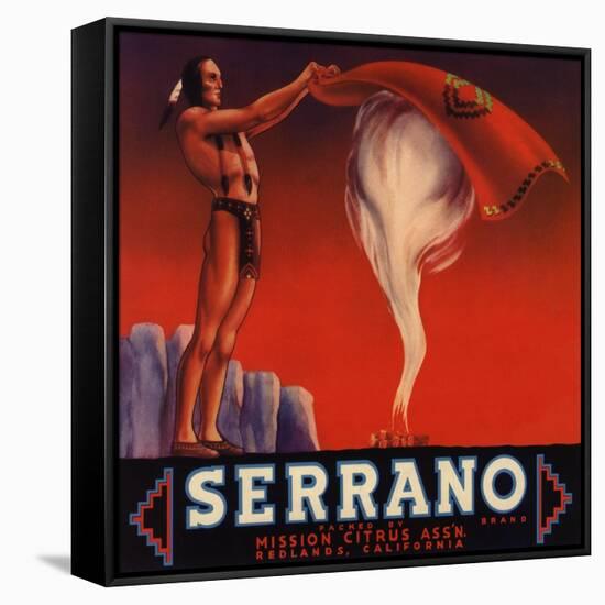 Serrano Brand - Redlands, California - Citrus Crate Label-Lantern Press-Framed Stretched Canvas