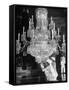 Servants of British Lord Archibald Wavell cleaning Crystal Chandelier in Opulent Palace-Margaret Bourke-White-Framed Stretched Canvas