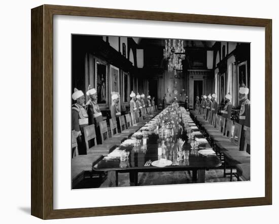 Servants of British Lord Archibald Wavell, Viceroy of India, in their Scarlet and Gold Uniforms-Margaret Bourke-White-Framed Photographic Print