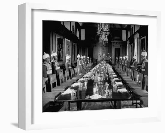 Servants of British Lord Archibald Wavell, Viceroy of India, in their Scarlet and Gold Uniforms-Margaret Bourke-White-Framed Photographic Print