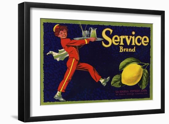 Service Brand - La Habra, California - Citrus Crate Label-Lantern Press-Framed Art Print