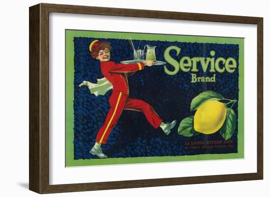 Service Lemon Label - La Habra, CA-Lantern Press-Framed Art Print