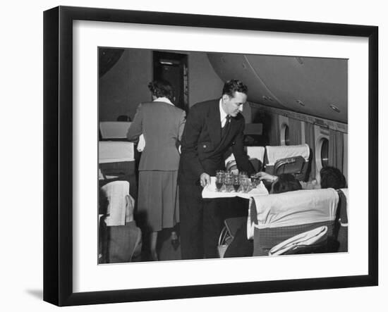 Serving Drinks, over English Channel, before Dinner, During a Transatlantic Flight-Peter Stackpole-Framed Photographic Print